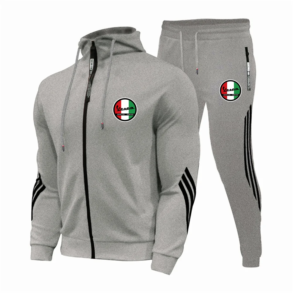 

2021 new men's casual sports suit Vespa printed two-piece zipper sweatshirt + men's sweatpants Jogging outing all-match suit