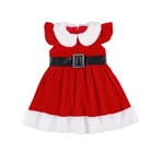Детское бархатное платье для маленьких девочек, рождественское платье с высокой талией, искусственное платье принцессы с рукавами-фонариками, плюшевым воротником с лацканами и подолом, женское платье