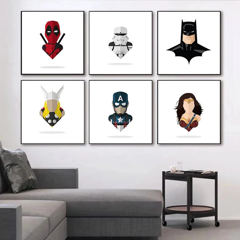 

Marvel Superhero Cute Cartoon Canvas Painting Avengers Thor Spiderman Posters and Prints Wall Art Teen Bedroom Home Decoration