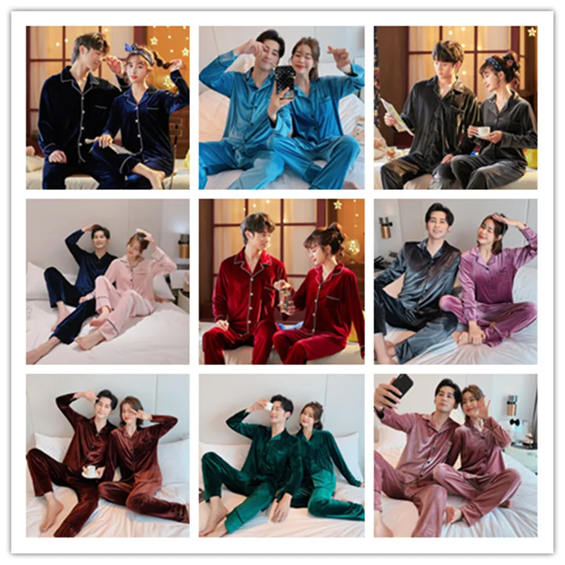 

Winter Plus Size Couple Pajamas Set Long Sleeve Casual Soft Sleepwear Flannel Warm Pyjamas Women Solid Color Homewear Nightwear