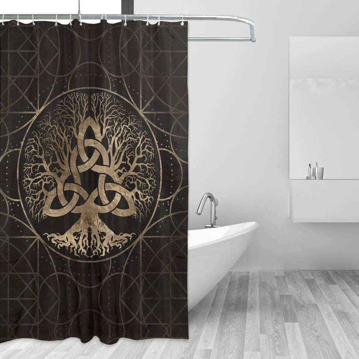 

Tree Of Life Yggdrasil Triquetra Bathing Bathroom Shower Curtain Viking Waterproof Polyester Fabric High Quality Bath Curtains
