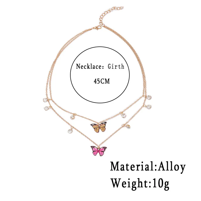 

Ladies Fashion New Bohemian Multilayer Butterfly Pendant Necklace Simple Rhinestone Color Butterfly Clavicle Chain Jewelry Gift