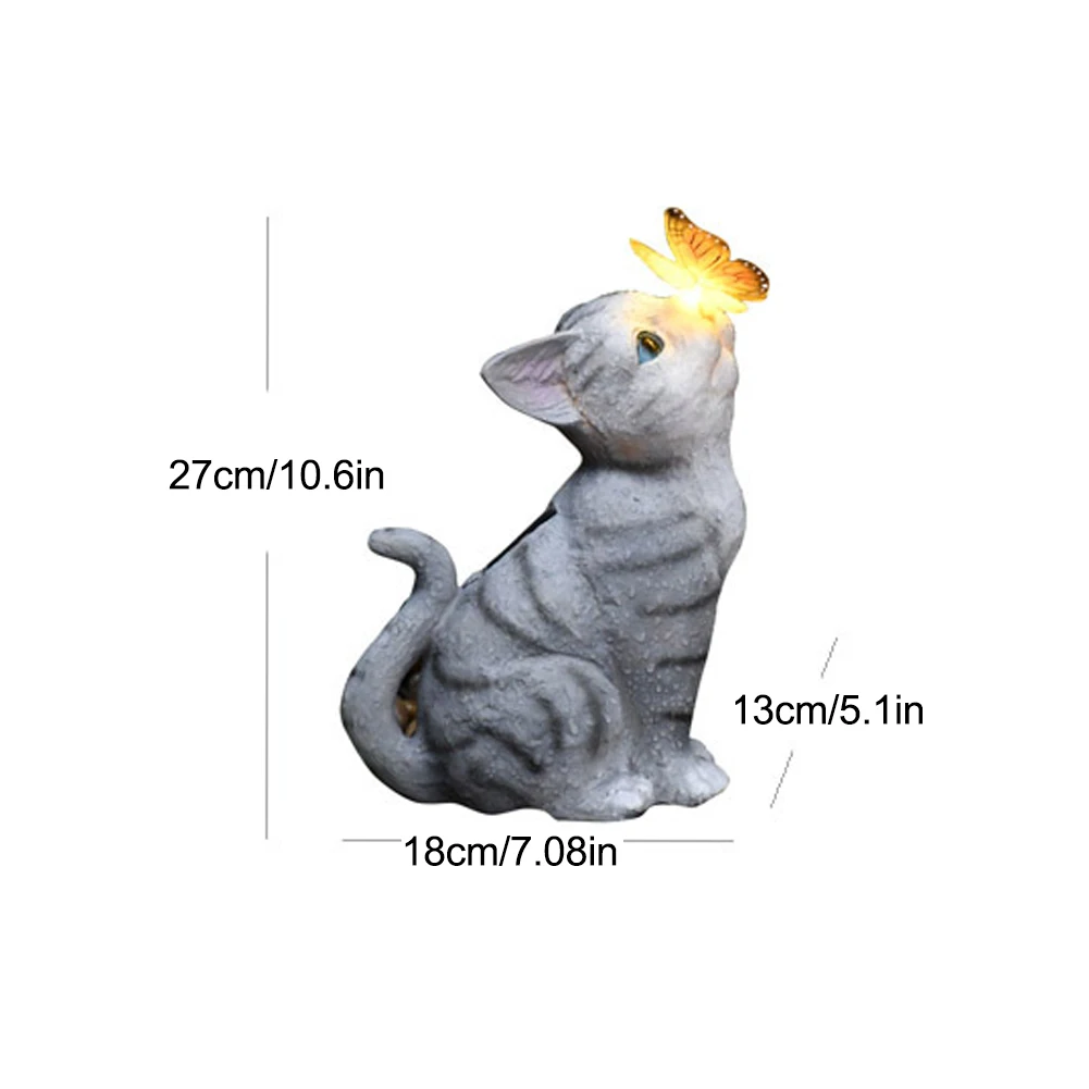 

Office Durable Art With Solar Light Yard LED Butterfly Garden Decor Cute Indoor Outdoor Resin Gift Cat Statue Kitten Sculpture