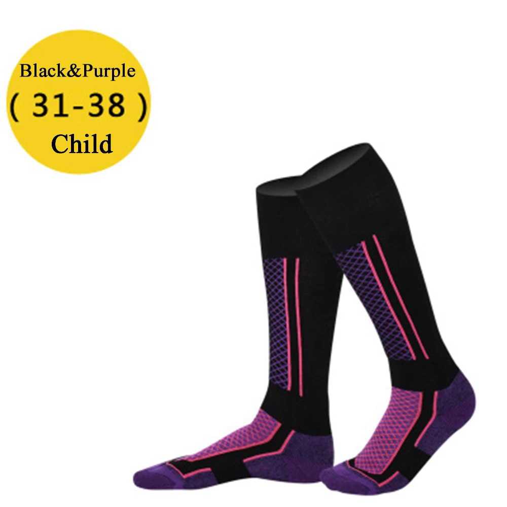 Child black purple Модные носки для женщин и мужчин, зимние лыжные спортивные носки для снежной погоды, прогулочные походные спортивные теплые длинные носки из хлопка, теплые носки для детей - Цвет: Child black purple