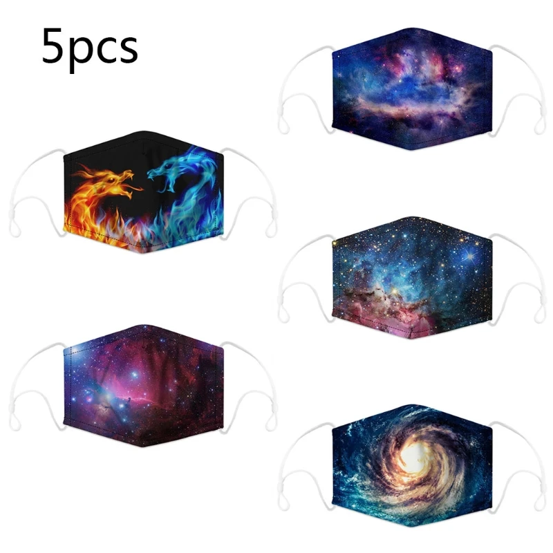 

5Pcs Fire Dragon Starry Sky 3D Print Face Mask Dustproof Washable Mouth Muffle