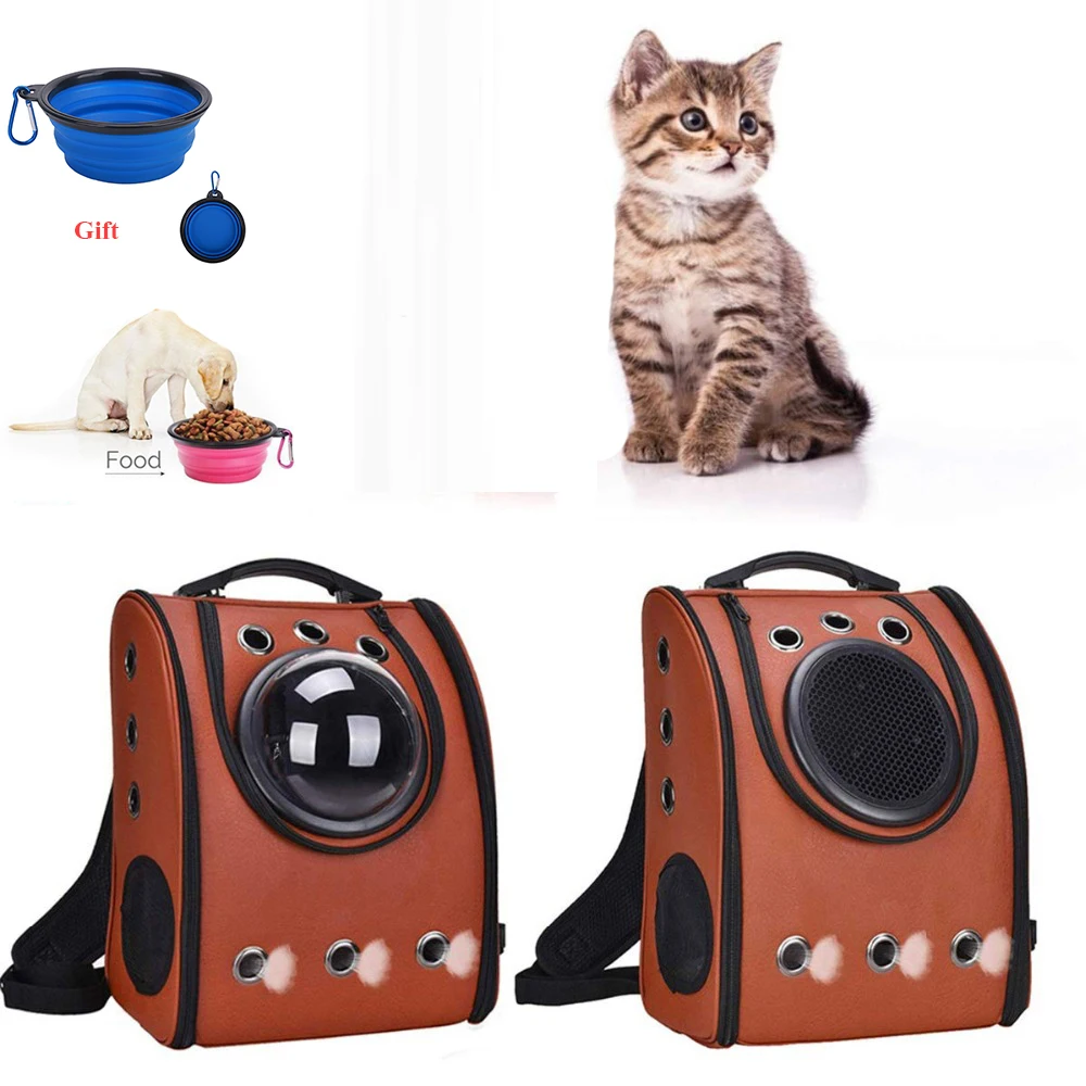 

Portable Cat Backpack Durable Carrier Bags Travel Soft Capsule Bag Leather Double For Bags Carrier Pet Shoulder Cats Packaging