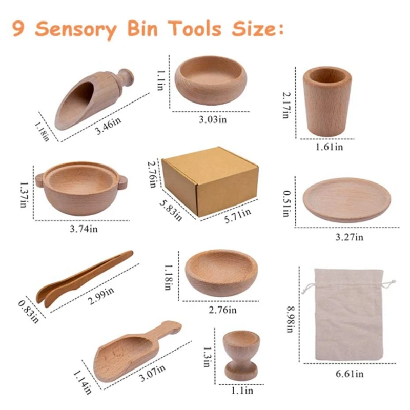

Sensory Bin Tools,Education Development Toys for Toddlers Play Kitchen Starter Accessories Wooden Play Set Learning Gift