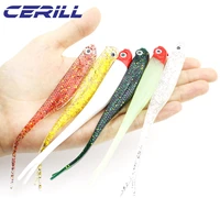 cerill 5 pcs 13 cm shiner 3d eyes soft fishing lure fork tail artificial worm bait glow lure jig wobbler silicone swimbait pike