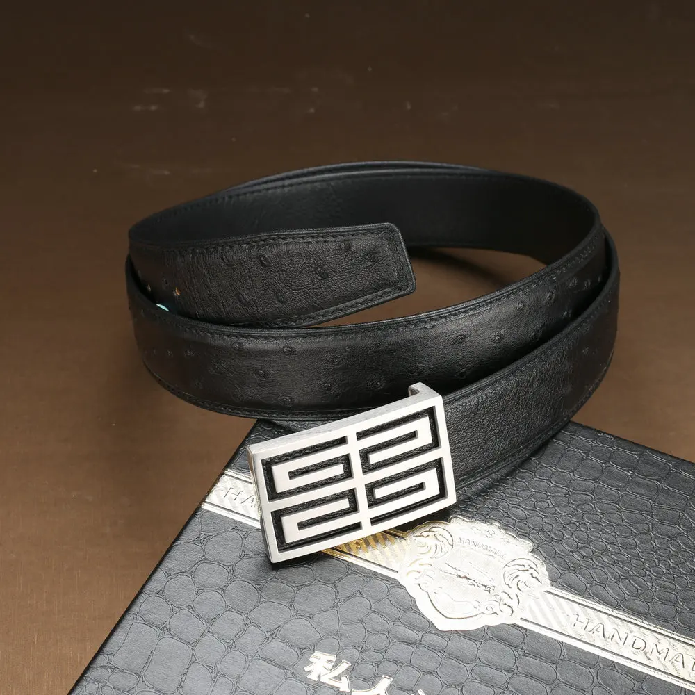 

Leather waist Belt Men's authentic South African ostrich non-stitching plate smooth buckle Belt luxury brand cintura HOT sale