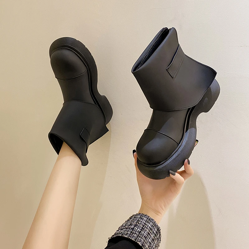 

Сетчатые красные брюки на платформе, сапоги-трубы, новинка зимы 2021, Женская Корейская версия, трендовые короткие сапоги с круглым носком, же...