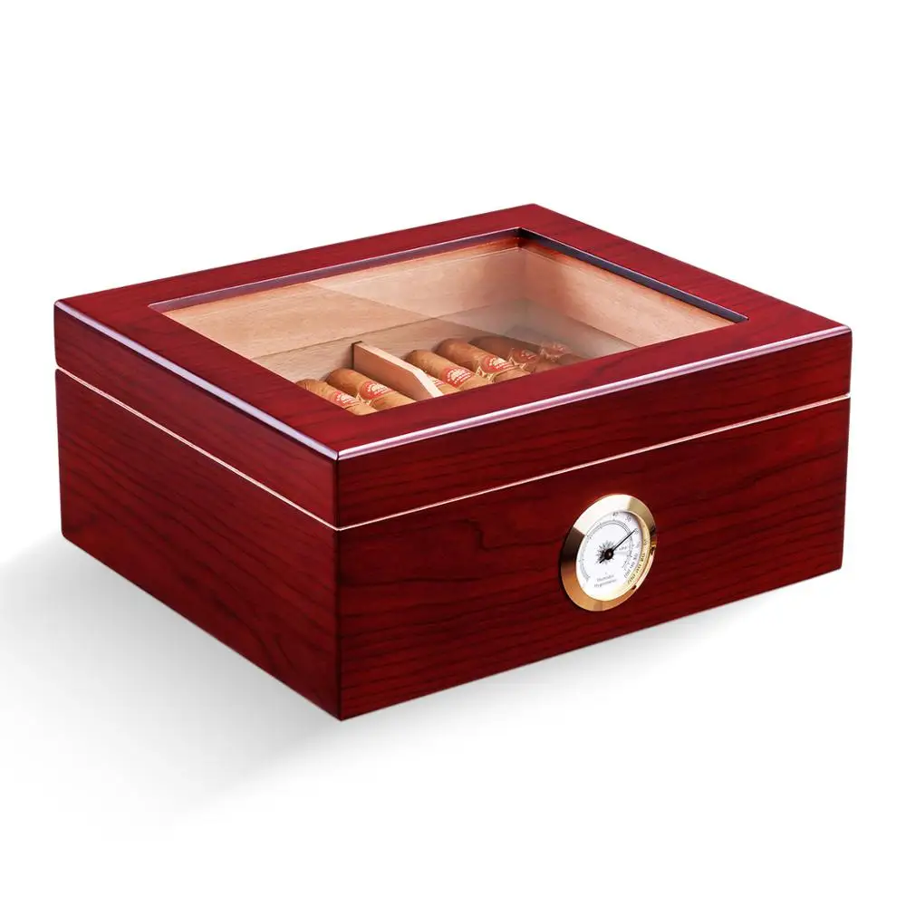 Cedar Wood Cigar Humidor Large Capacity For 50pcs Glass Top Cigar Humidor With Hygrometer Humidifier Divider Portable Cabinet enlarge