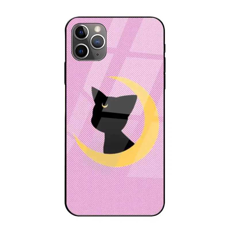 

ZFGHSHYQ Sailor Moon Cat Phone Case Tempered Glass For Iphone6plus 6S 7 7plus 8 X XS XSmax XR 11 12 Pro Max 12mini