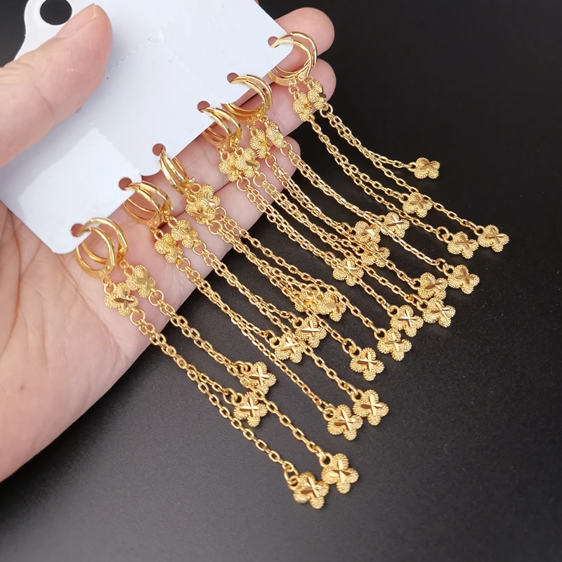Charmhouse 24K Желтые серьги золотого цвета для женщин двойная линия Бабочка Длинные с