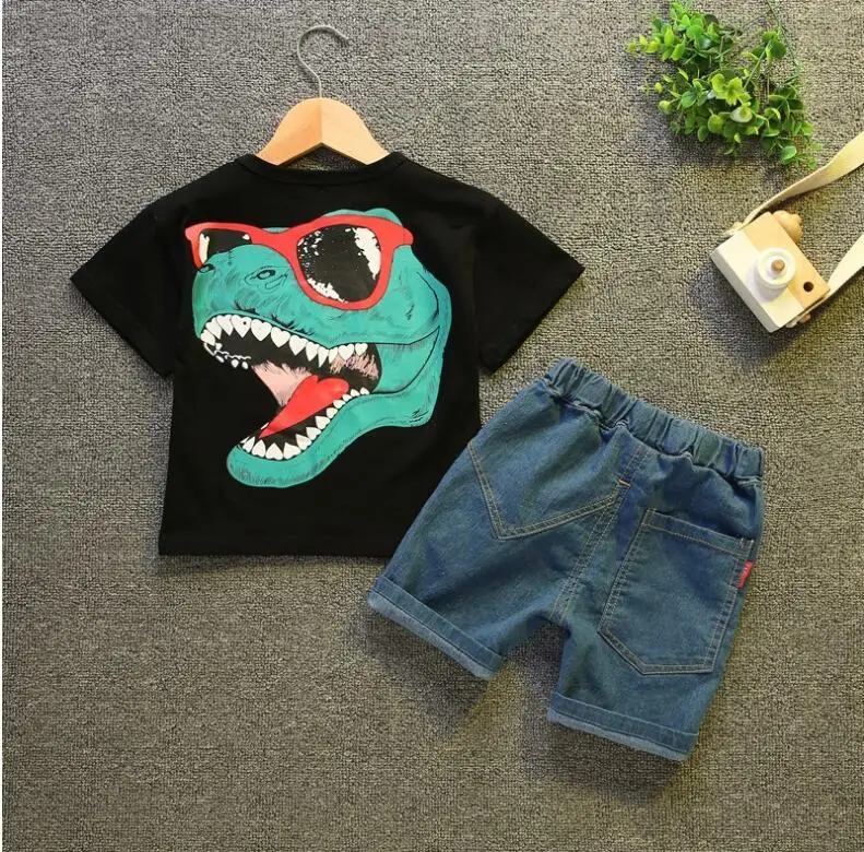 Комплект хлопковой одежды для маленьких мальчиков летняя футболка с отложным