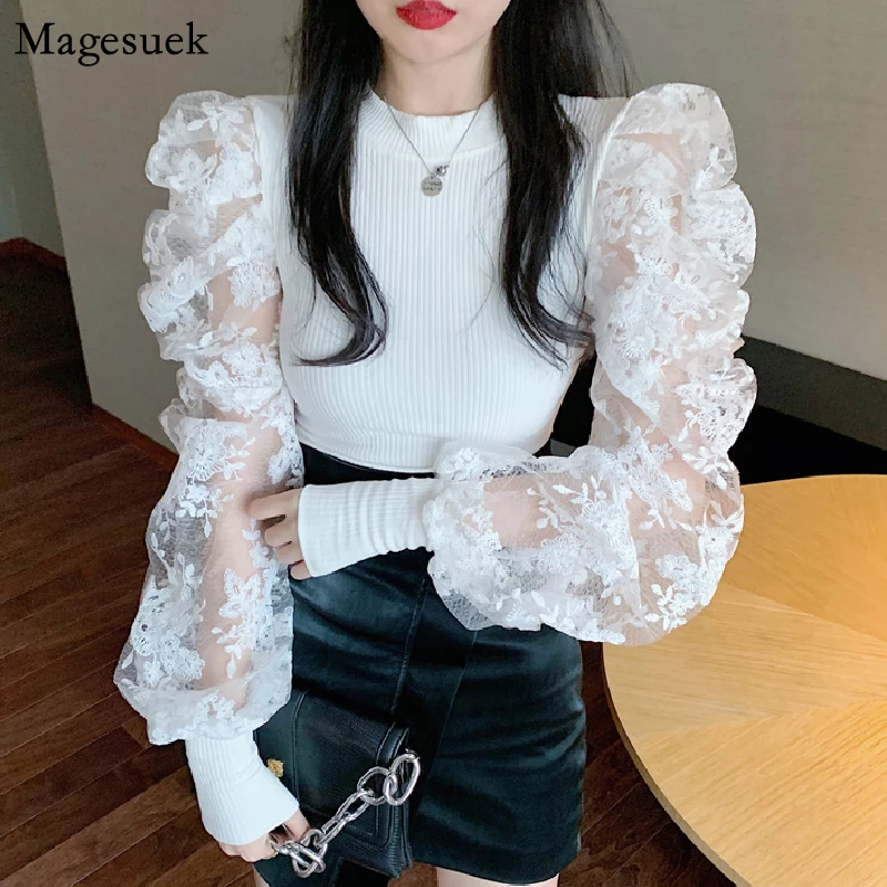 Блузка женская трикотажная с длинным рукавом и круглым вырезом | Женская одежда