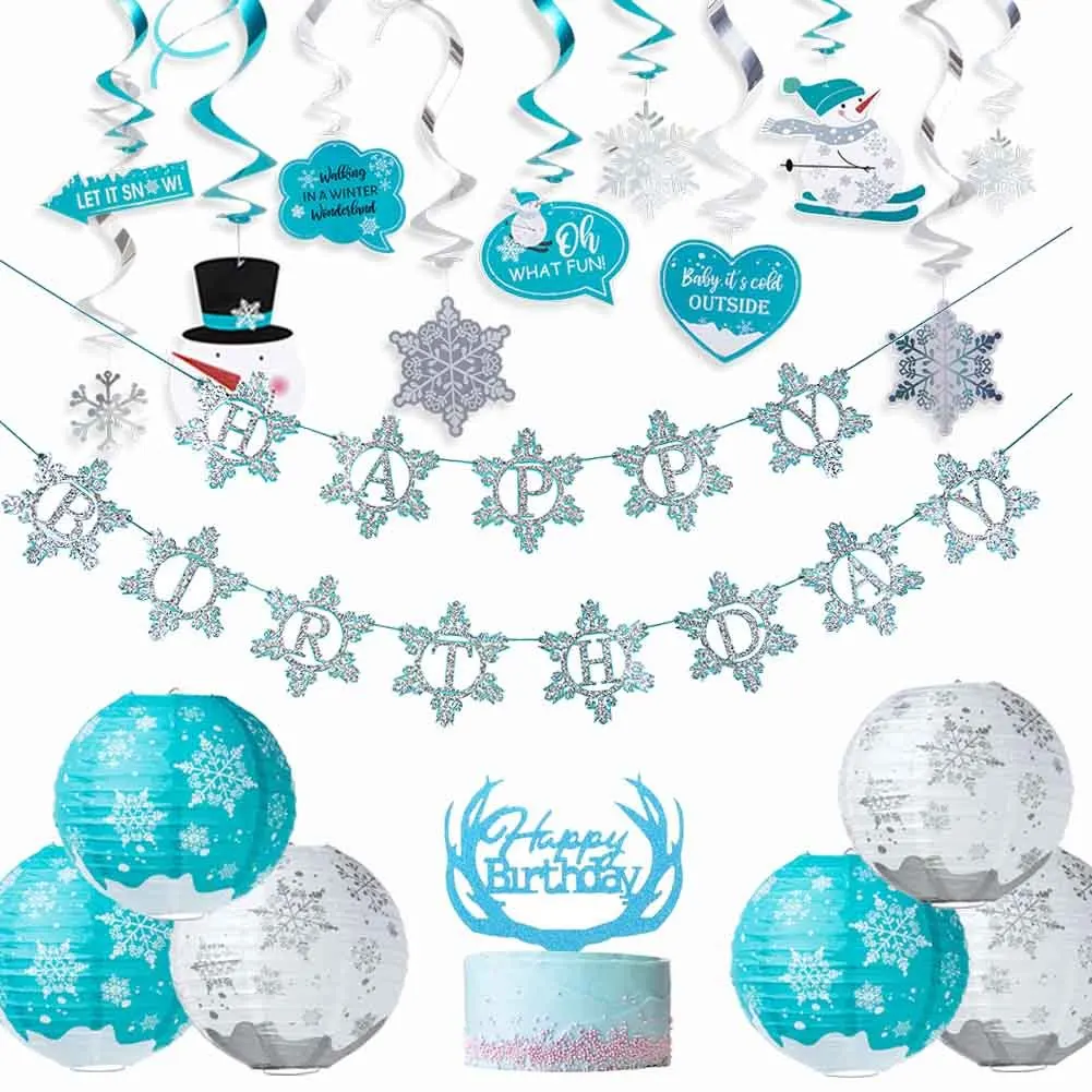 Let it Snow Party Decorations Lanterns Balloons Photo props Banner Winter Wonderland Snowflake Christmas Decor