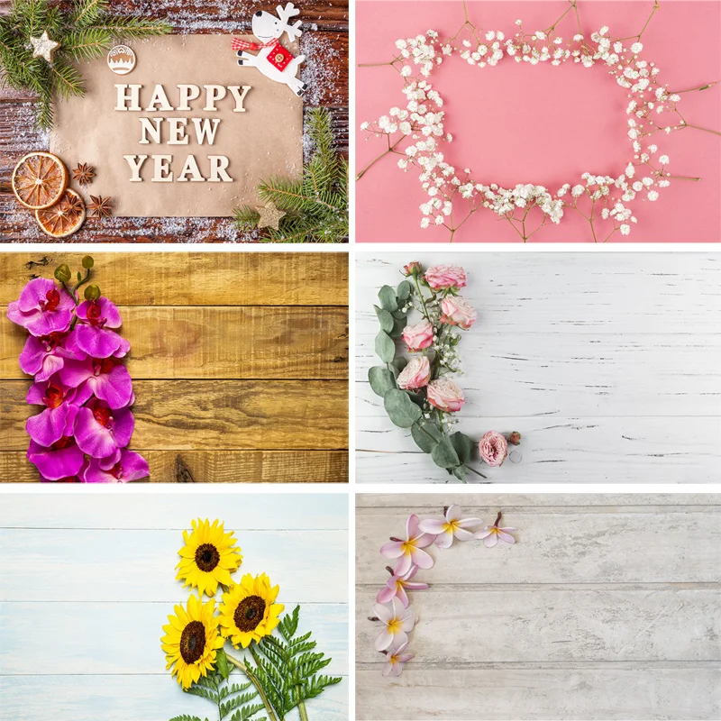 

Vinyl Custom Photography Backdrops Flower and Wooden Planks Theme Photography Background 191030BV-005