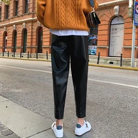 european and american style harun pu leather pants womens autumn and winter 2019 new high waist loose large radish pants