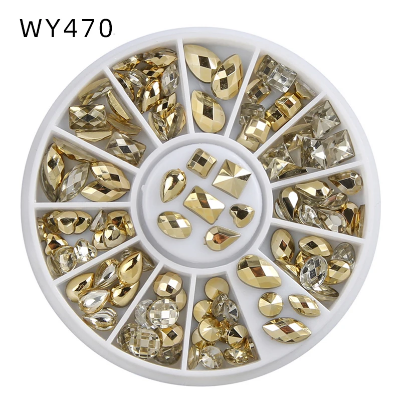 Разноцветные акриловые стразы для дизайна ногтей в форме сердца колесо маникюра