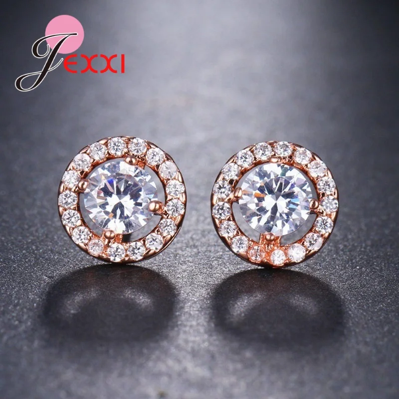 

Fast Shipping 925 Sterling Silver Small Shiny Cubic Zirconia Stud Earrings For Women Girls Women's Day Jewelry