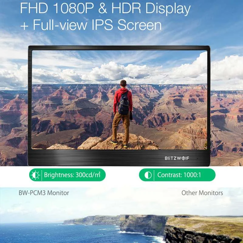 blitzwolf bw pcm3 15 6 inch touchable fhd 1080p type c portable computer monitor gaming display screen for smartphone laptop free global shipping