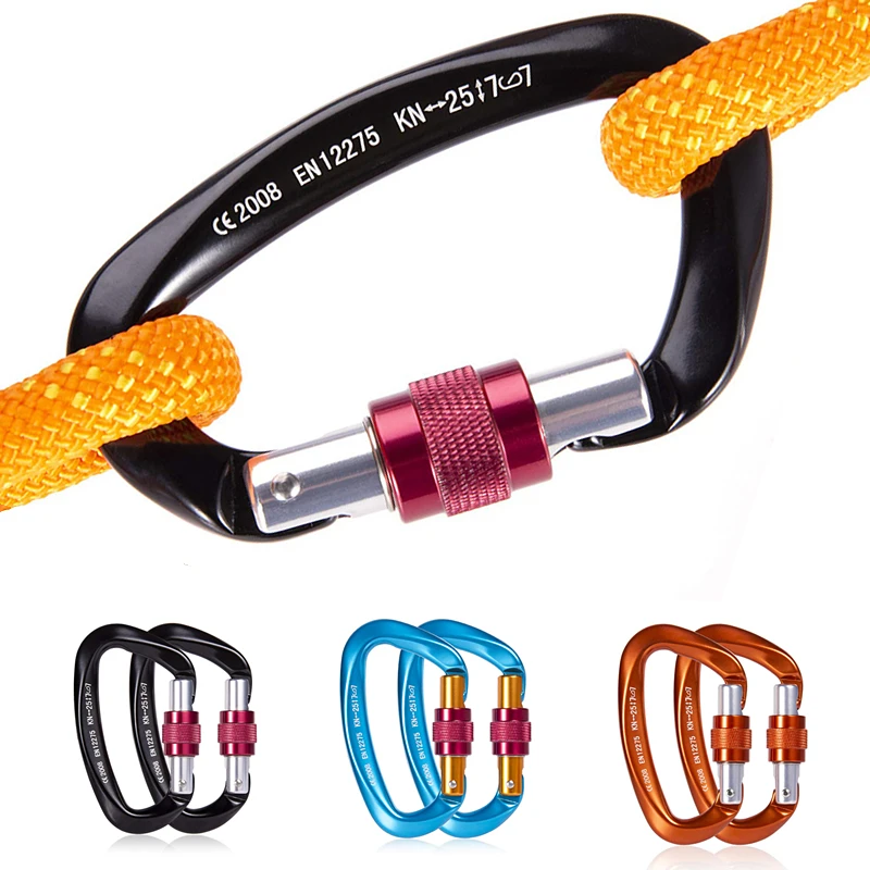 

2Pcs D-shaped Carabiner Set Aerial Yoga Hammock Aluminum Hook Outdoor Camping Tool