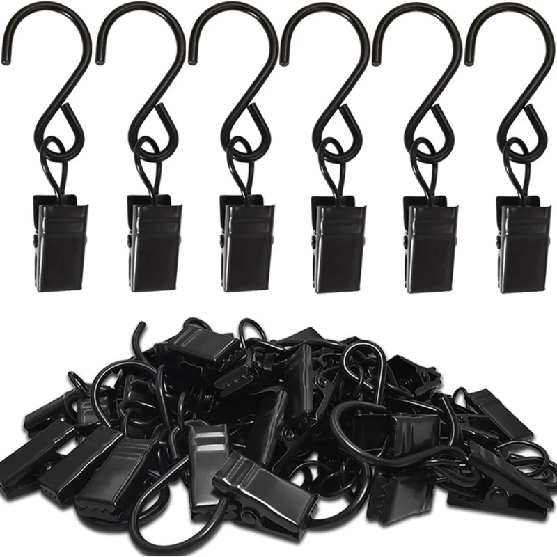 

100pcs Metal S Hooks Curtain Clips Hanging Party Lights Clip Hangers Photo Camping Tents Art Craft Display Garden Yard Indoor Ou