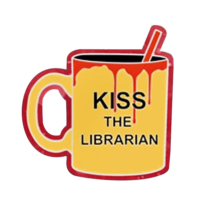 B The Vampire Slayer Cup Enamel Pin Kiss the librarian Badge Boody Mug Brooch Horror Movie Themed Accessory Halloween Present