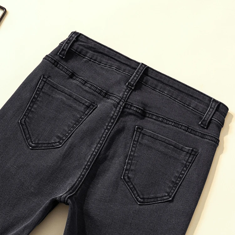 2020 New Arrive Woman Skinny Jeans Black Gray High Waist Elastic Denim Pencil Pants Mon Korean Fashion Solid | Женская одежда