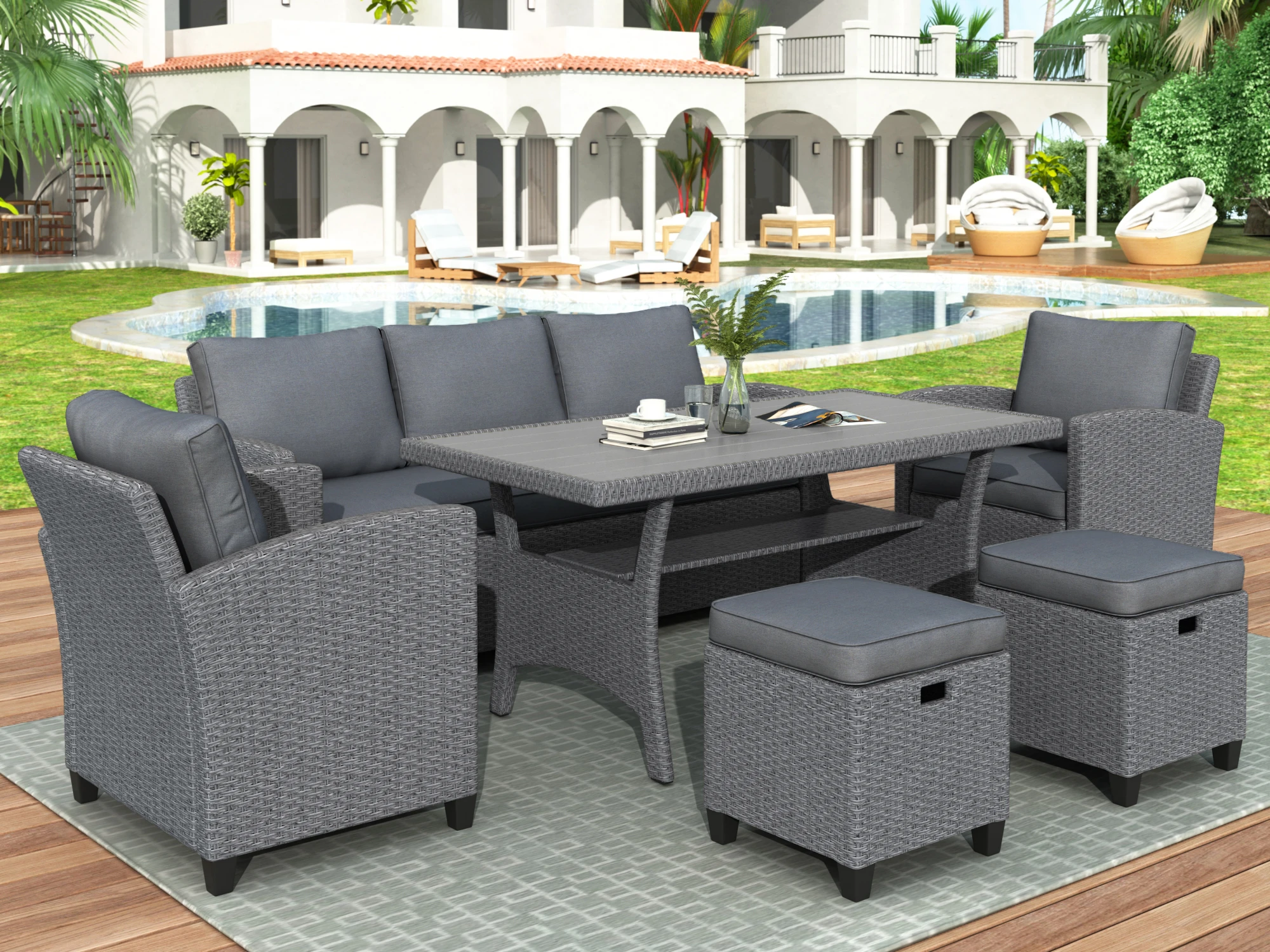 +2 Stools+1 Table For Garden Backyard[us-depot]