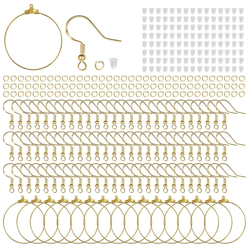 

Набор для изготовления золотых сережек-крючков, 624 шт., 200 открытых колец, 200 сережек