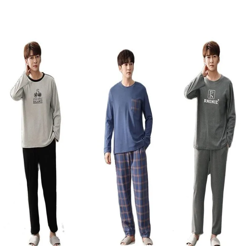 

Autumn Plus Size M-4XL Pajama Sets Men's 100% Cotton Pajamas Plaid Sleepwear Casual Sleep&Lounge Pyjamas Pijamas Hombre