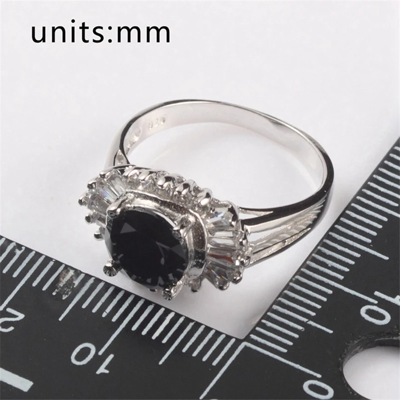 Eulonvan 925 Sterling Silver Wedding Rings Jewelry &amp Accessories For Women Christmas Gift Black Cubic Zirconia S-3718 Size 6 8 9