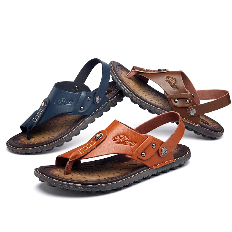 

Classic Soft Leather Men Sandals Classic Roman Sandals Casual Comfortable Shoes Summer Man Outdoor Beach Sandal Plus Size 38-47