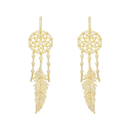 

Women Dream Capture Earrings Zirconia Dark Gray And Gold High Quality Original Charm Jewelry