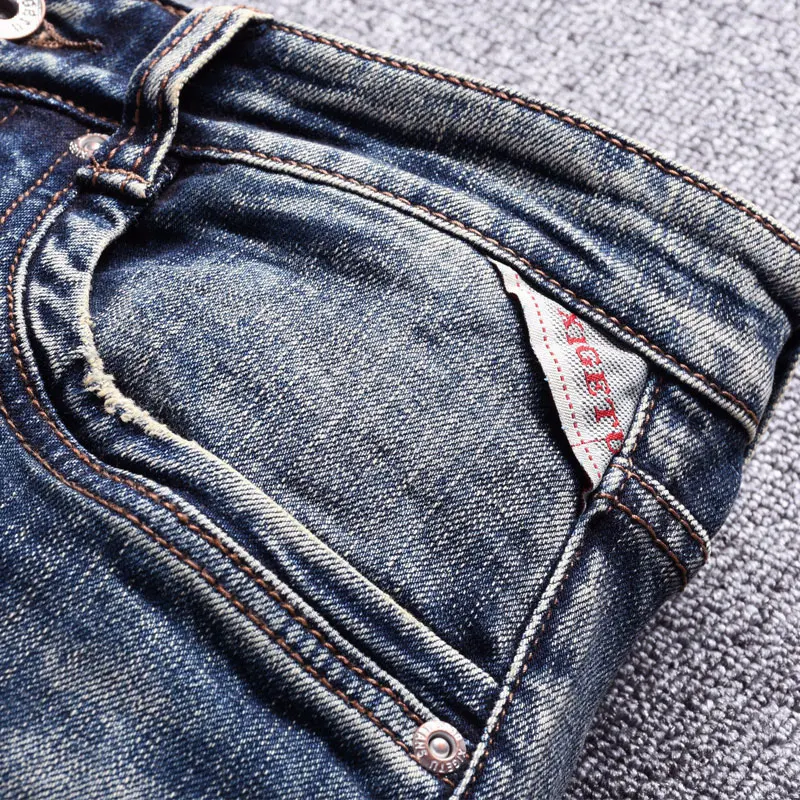 Italian Style Fashion Men Jeans Retro Dark Blue Elastic Cotton Slim Fit Ripped Jeans Men Streetwear Vintage Designer Denim Pants