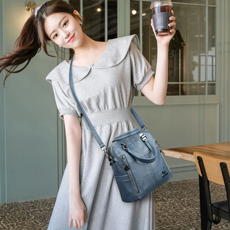 

Hot Sale High Quality Leather Backpack Women Shoulder Bags Multifunction Travel Backpack School Bags for Girls Bagpack Mochila