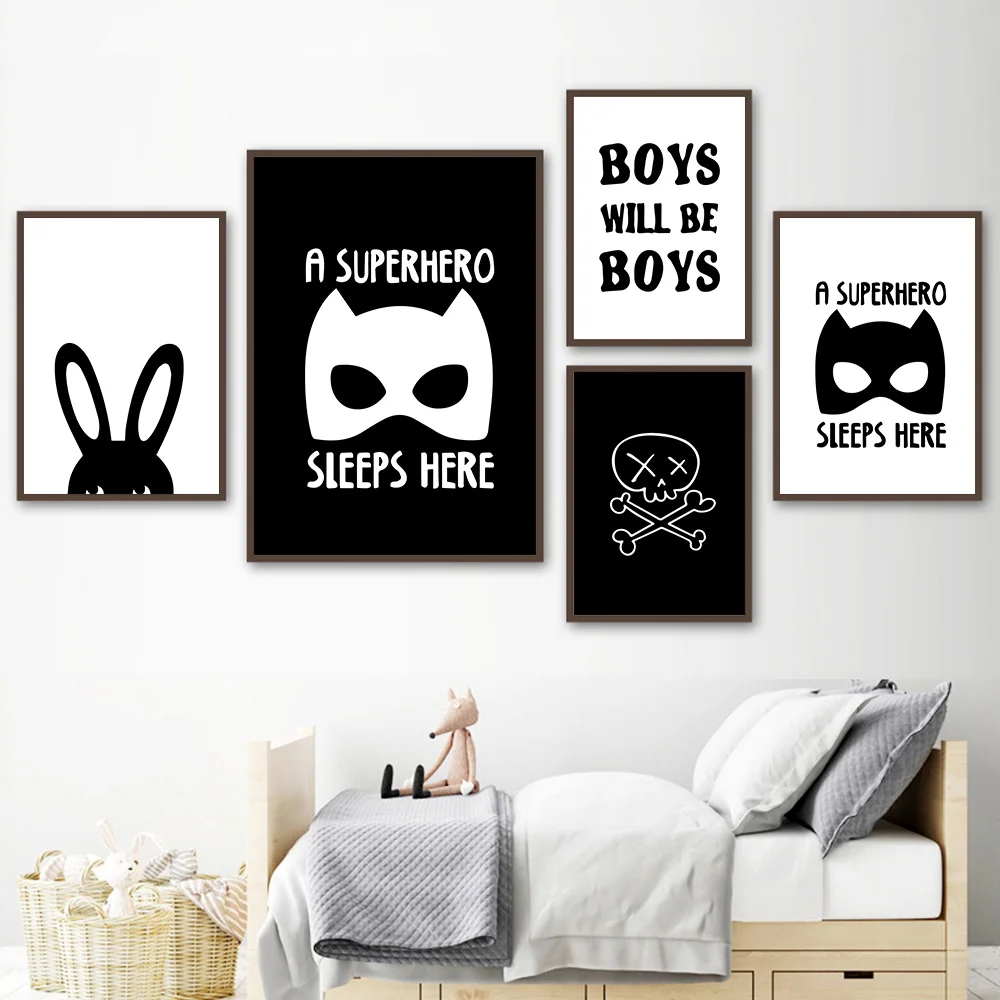 Постер с Бэтменом Супергерой художественная живопись скандинавский черно белый