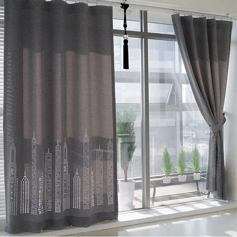 Лазерный занавес с вышивкой Звездный замок город перфорированный Лен высокой