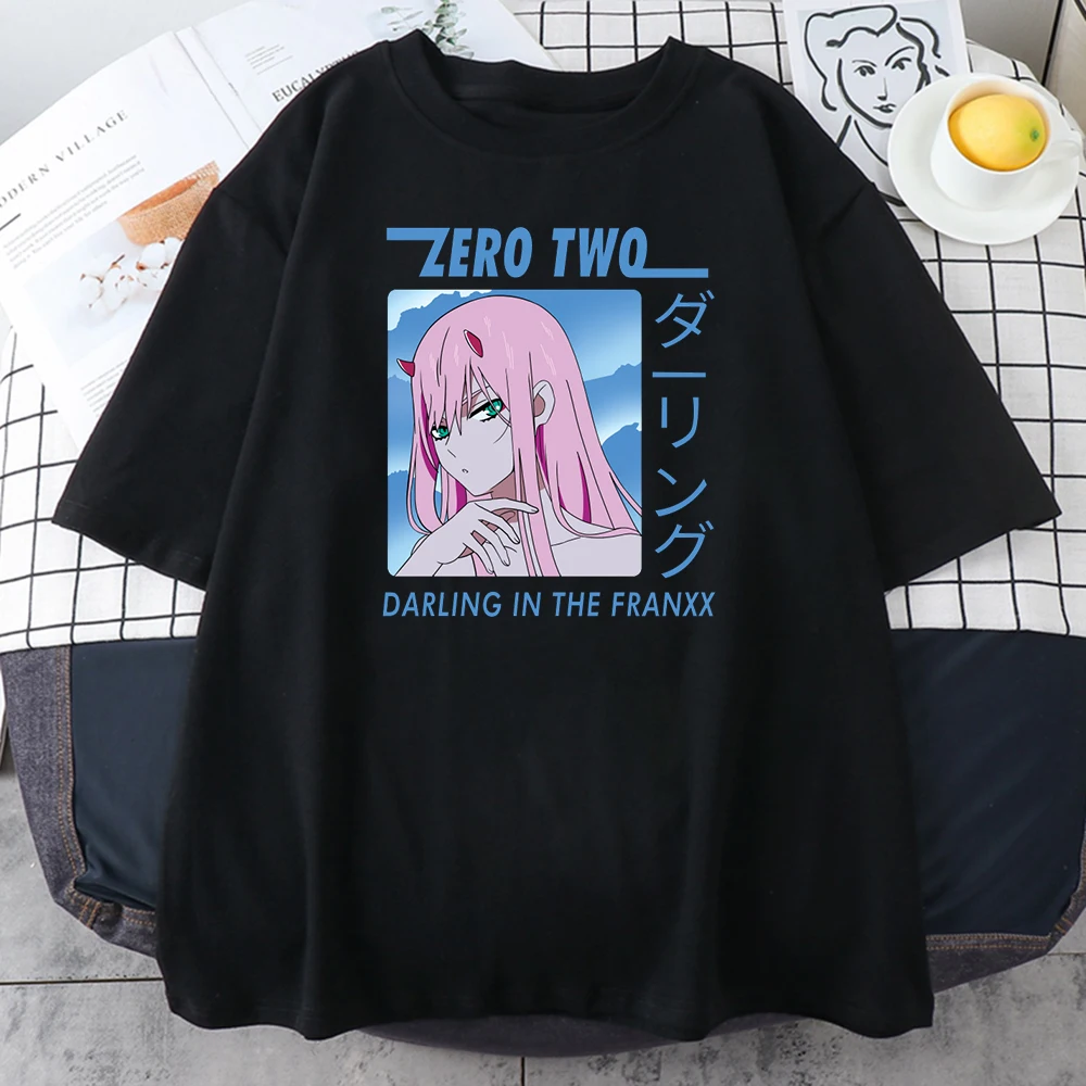 

Anime Short Sleeve Clothes Women Zero Two Print Harajuku Summer O Neck Tshirts Female Hip Hop Loose Streetwear Tee Shirts New