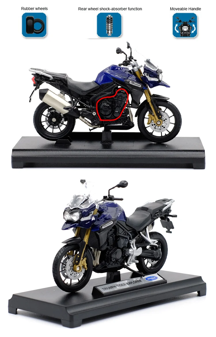 Welly 1:18 TRIUMPH Tiger Explorer сплав Литая модель мотоцикла работоспособная короткопоглотитель игрушка для детей подарки коллекция игрушек