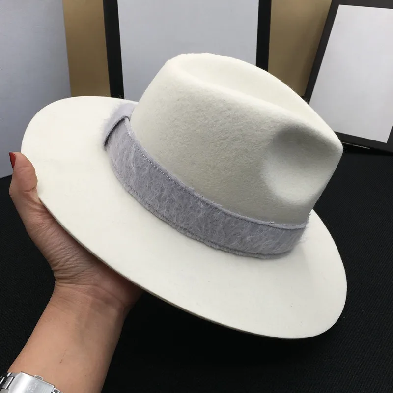 Шерстяная шляпа белая джентльмена модная под фетром Панама|Мужские фетровые