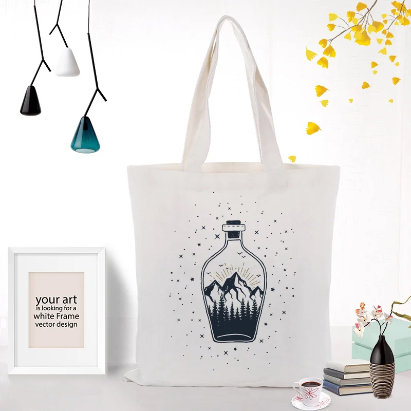 Сумка-тоут хозяйственная сумка Холщовая Сумка черная иллюстрация текст DIY