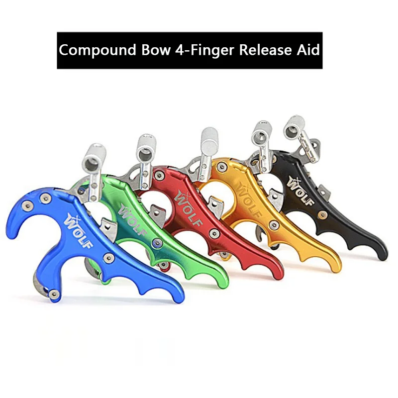 

1Pcs Archery 4-Finger Release Aid Alloy Caliper Grip Trigger Recurve Compound Bows Shooting Hunting Accessories Tool