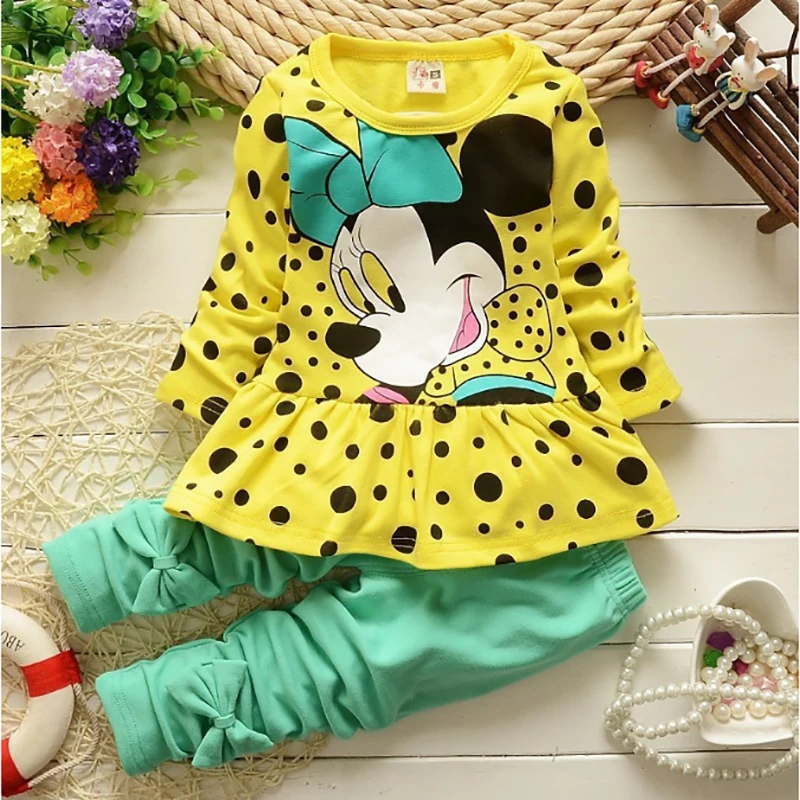 Fall Baby Girls Clothing Outfits Toddler Kids Cartoon Minnie Dot Long Sleeve T-shirt+Pants Sets Children Clothing Boy Clothes