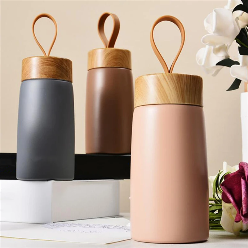 Nordic Style Insulated Coffee Cup 304 Stainless Steel Wood Grain Mug Thermos Portable Travel Water Bottle Tea Mug Thermocup