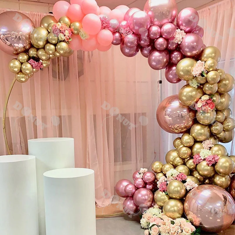 

134pcs chrome golden rose pastel baby pink balloon wreath kit 4D wedding party decor