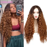 synthetic ombre brown ocean wave part lace wigs honey brown water wave lace front wigs for women 24 inch loose wave cosplay wig