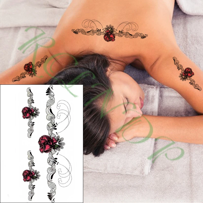 

Waterproof Temporary Tattoo Sticker rose flower necklace chest waist tatto stickers flash tatoo fake tattoo for women men girl