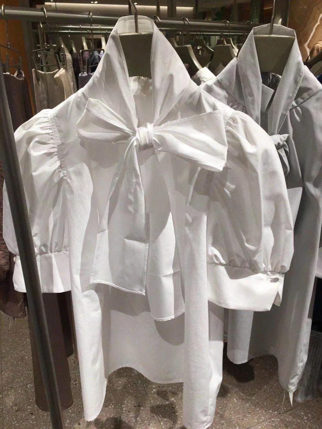 Женская хлопковая рубашка с бантом блузка рукавами фонариками и перекрестными